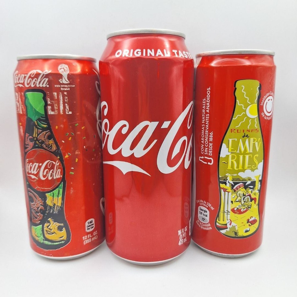 Lot of 3 Tall Coca Cola Cans Empty Original Taste FIFA World Cup Brazil 2014‎